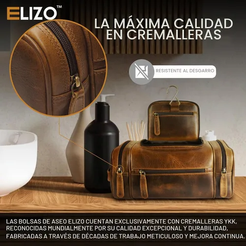 Vista 4 de ELIZO Neceser de cuero genuino para hombre, Antiguo