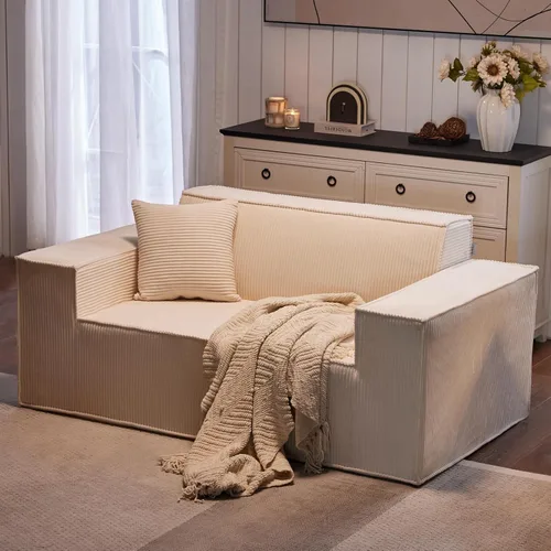 Vista 11 de SUYOLS Sofá nube de pana con almohada, espuma viscoelástica de alta calidad, no requiere montaje, sofá de asiento profundo en caja, silla que ahorra