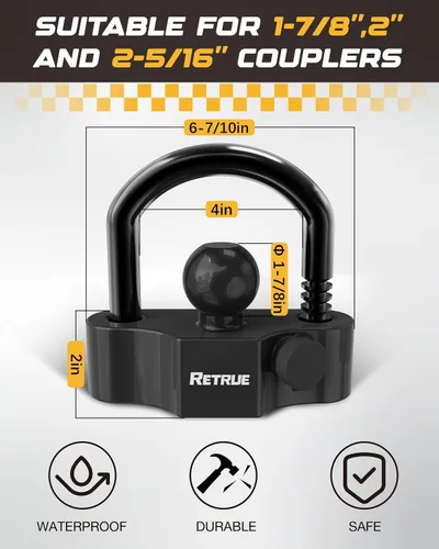 Vista 2 de RETRUE Cerradura de Acoplador Universal Cerraduras para Remolque Enganche de Bola Cerradura de Enganche de Remolque Seguridad Ajustable Acero