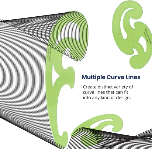 Vista 5 de Paquete de 2, Pacific Arc French Curve Set, 3 formas, regla curva transparente, herramientas de dibujo, herramientas de dibujo, herramientas