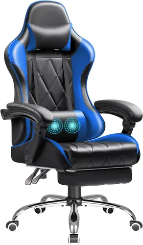Vista 11 de Shahoo Silla ergonómica para videojuegos, reposapiés y soporte lumbar de Negro