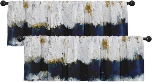 Vista 15 de Emvency Paquete de 2 cenefas para ventana, cortinas opacas de arte moderno abstracto azul, cortinas ajustables para ventanas, sala de estar, cocina