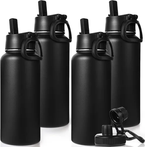 Vista 20 de Neihepal Botella de agua aislada de 32 onzas con 2 tapas (tapa con pajilla y boquilla), botellas de agua de doble pared de acero inoxidable 18/8