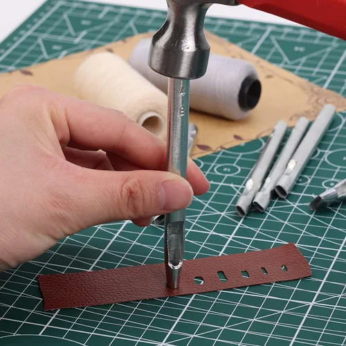 Vista 5 de Utoolmart Perforador de cuero para manualidades, perforador hueco ovalado, herramienta de perforación de manualidades, herramienta de corte