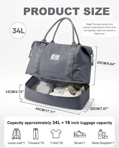 Vista 46 de Bolsa de viaje para mujer, bolsa deportiva para gimnasio, H-Negro