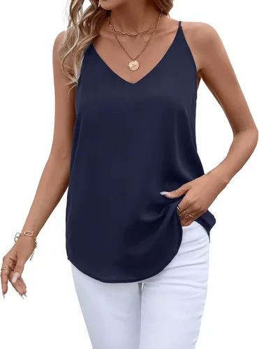 Vista 10 de Camiseta de chifón con tirantes delgados ajustables y cuello en V