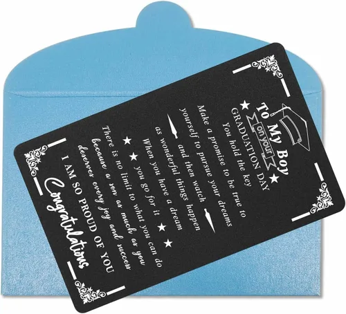 Vista 6 de Levole Regalos de graduación para hombres y niños, tarjeta de felicitación para graduación de hijo, regalo con texto en inglés "I am So Proud of