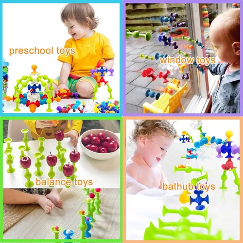 Vista 7 de Juego de construcción de 48 piezas de juguetes de ventosa, bloques de construcción de silicona, divertidos juguetes de baño para niños, artículos