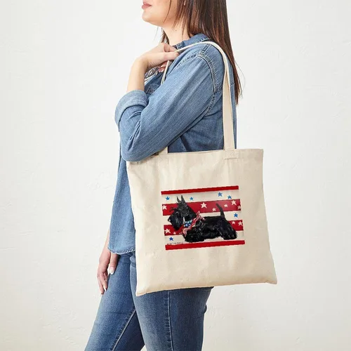 Vista 2 de CafePress American Scottie - Bolsa de compras de lona beige natural reutilizable