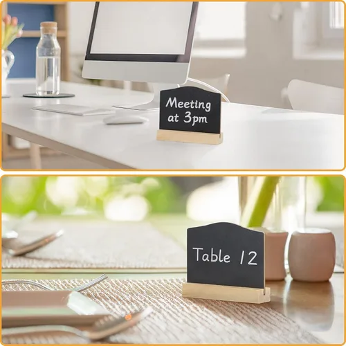 Vista 8 de Mini letreros de pizarra con soporte, paquete de 16 pizarras de madera reutilizables para mesa de 4 x 3 pulgadas, letreros de comida para bufé