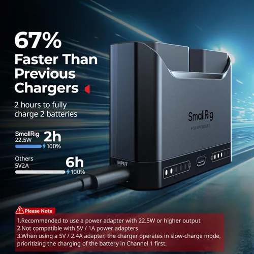 Vista 5 de SMALLRIG Cargador de batería NP-FZ100 y batería USB-C de repalcement de 2400 mAh para Sony