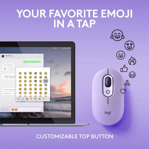 Vista 3 de Logitech POP Mouse, ratón inalámbrico con emojis personalizables, tecnología SilentTouch, desplazamiento de precisión/velocidad, diseño compacto