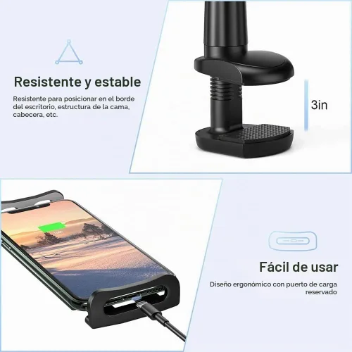 Vista 2 de Soporte para tablet de cuello de cisne, soporte universal flexible de 360°, soporte para brazo perezoso, soporte de abrazadera para iPad mini/Air A03