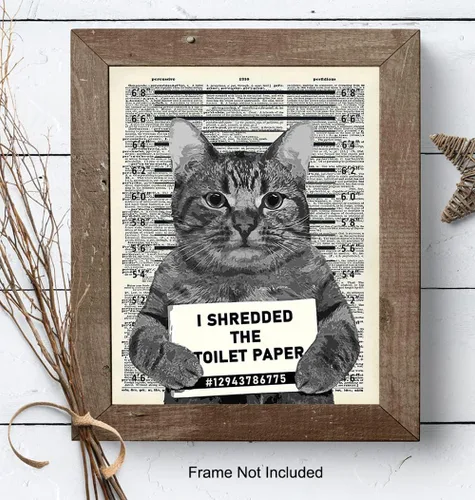 Vista 8 de Decoración de pared de gato culpable – Arte de pared de gato – Arte de diccionario – Póster humorístico de 8 x 10 pulgadas, imagen Mugshot