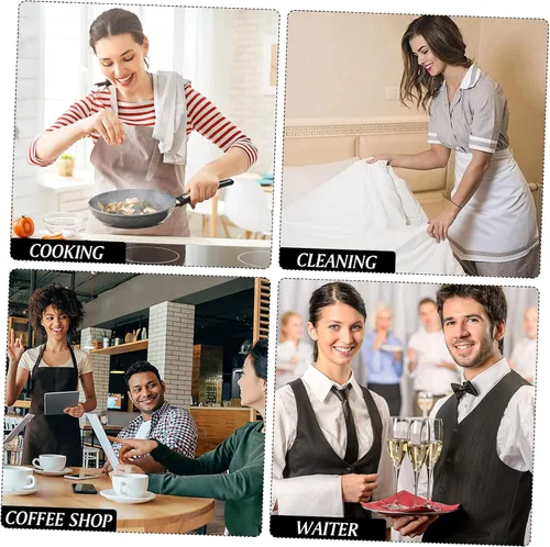 Vista 3 de ULTECHNOVO Delantal de trabajo unisex para mujer y hombre, delantal de cocina con bolsillos dobles, cintura corta, color blanco, 27.6x19.3 in, Negro