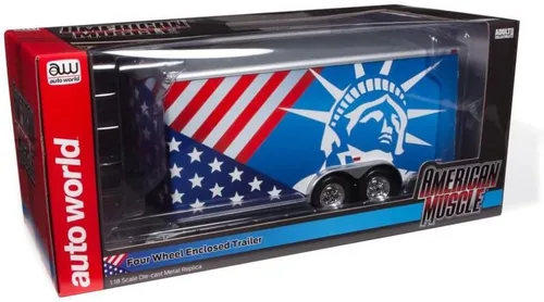 Vista 7 de ModelToyCars Remolque cerrado de cuatro ruedas, rojo, blanco y azul Acme AMM1284 1/18 escala fundido a troquel modelo réplica