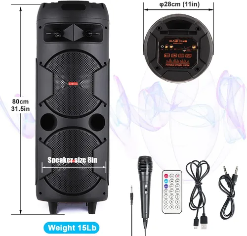 Vista 6 de Altavoz Bluetooth inalámbrico dual del partido de 8" para el canto
