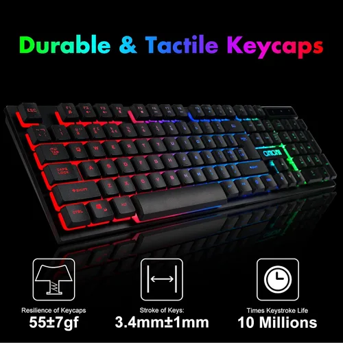 Vista 3 de Teclado inalámbrico y mouse para videojuegos, batería recargable con retroiluminación RGB, combo de jugador, sensación mecánica, anti-fantasma