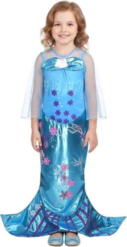 Vista 6 de Dressy Daisy Disfraz de sirena de princesa para niña, disfraz de Halloween, talla 4-6