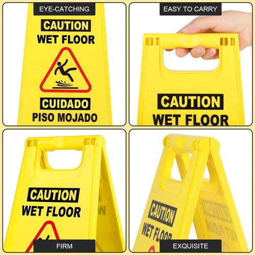 Vista 4 de XPCARE Paquete de 8 letreros de advertencia de precaución para piso, 17.5 pulgadas, color amarillo, señales de advertencia de seguridad para suelo