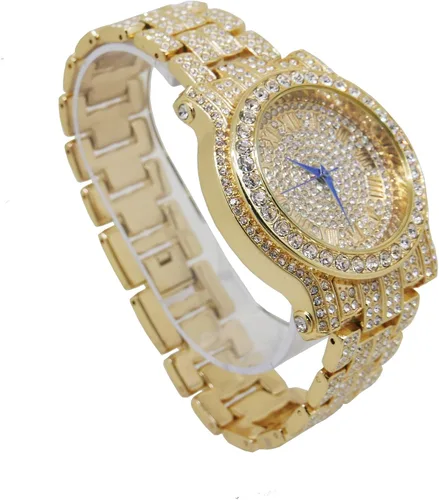 Vista 6 de Reloj totalmente incrustado con brillantes de cristal, muy brillante, con brazalete (L0504B)