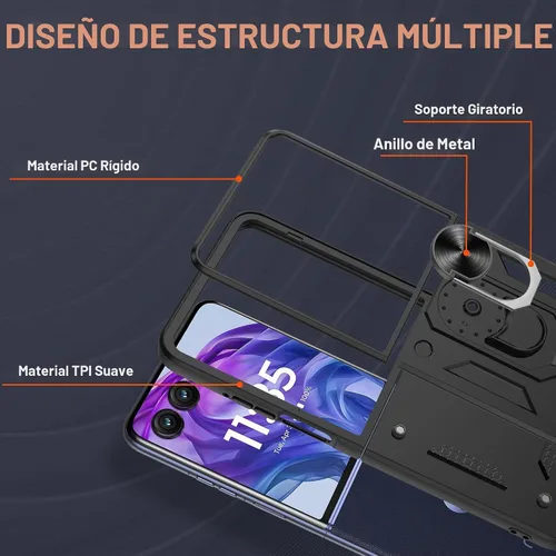 Vista 6 de Funda protectora para Motorola Razr+ Plus 2024/Razr+ Plus 2025, resistente a prueba de golpes con rotación de 360° con soporte de metal