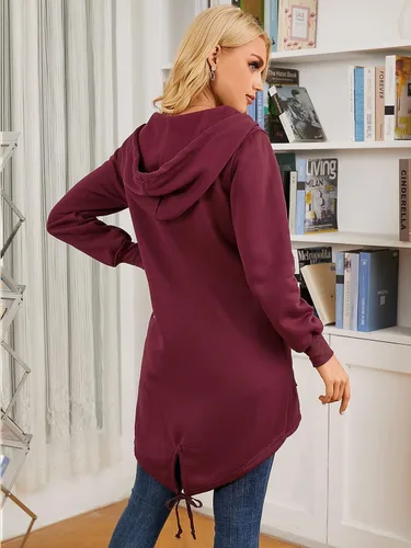 Vista 6 de Kidsform Sudadera con capucha de manga larga con cremallera completa para mujer, sudadera larga casual con capucha y bolsillos