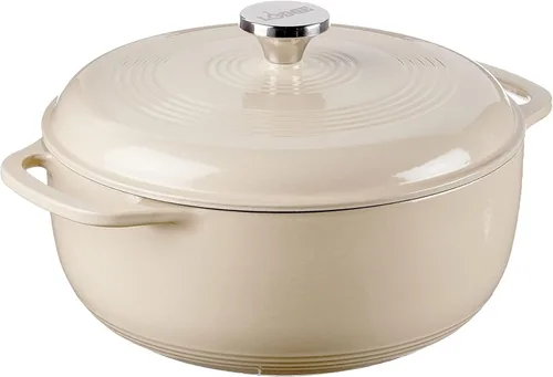 Vista 17 de Lodge - Horno holandés de hierro fundido esmaltado de 6 cuartos de galón con tapa – Asas duales – Apto para horno hasta 500° F o en estufa - Úselo