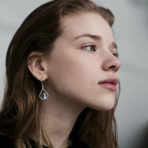 Vista 185 de Aretes colgantes de plata de ley con diseño de árbol de la vida, flor, abeja, animales, gato, colibrí, piedra lunar, turquesa, aretes con cierre