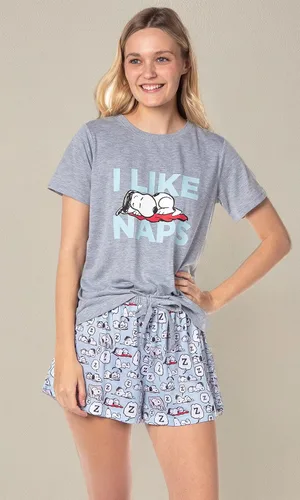 Vista 9 de INTIMO Peanuts para mujer Snoopy I Like Naps Character Sleep - Conjunto de pijama, pantalones cortos