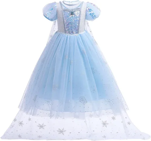Vista 34 de Frozen - Vestido de princesa Elsa para niñas, disfraz de Halloween, Navidad, cumpleaños, fiesta, vestido de tul con accesorios