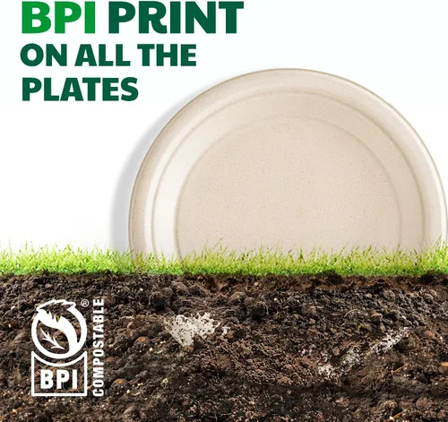 Vista 7 de 125 unidades de platos de papel compostables, platos desechables resistentes de 6 pulgadas por bagazo biodegradable, platos de postre a granel