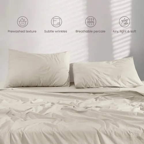 Vista 3 de BIOWEAVES Juego de 3 piezas de sábanas de tejido de percal de 100 % algodón lavado orgánico, con certificación GOTS, para cama de tamaño individual