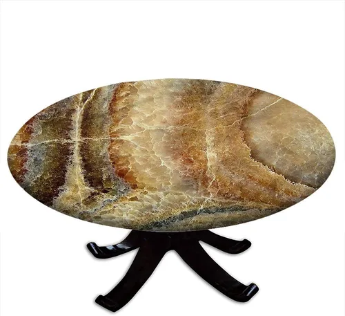 Vista 17 de Mantel redondo ajustable de mármol, diseño regular de piedra nostálgica, borde elástico, impermeable y lavable, apto para mesa de 24 pulgadas