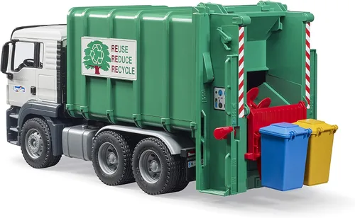 Vista 5 de Bruder 03763 Man TGS - Camión de basura con carga trasera, verde, escala 1:16
