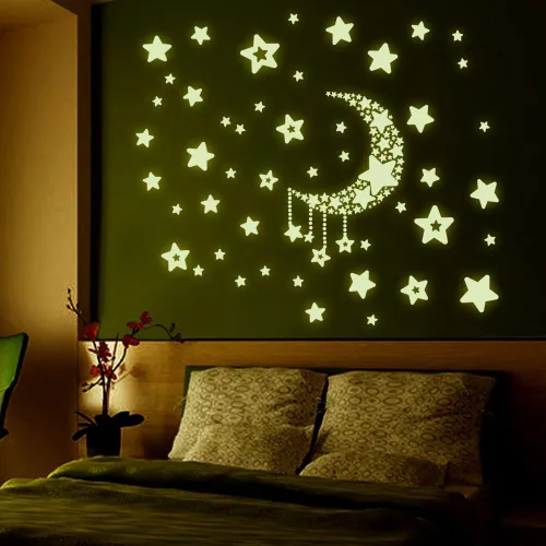 Vista 8 de Adhesivo luminoso para pared de habitación de niños, estrellas y luna que brillan en la oscuridad, adhesivo 3D, autoadhesivo, extraíble
