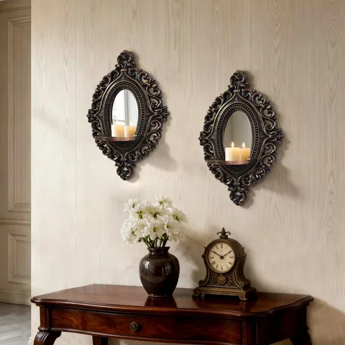Vista 8 de Juego de 2 apliques de velas de relieve tridimensional, soportes de velas rústicos para montaje en pared, decoración de pared colgante de madera