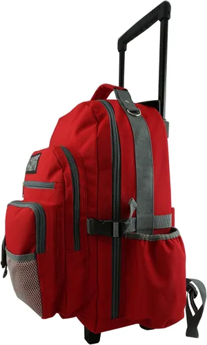 Vista 6 de K-Cliffs Mochila con ruedas mochila escolar con ruedas mochila con múltiples bolsillos color rojo