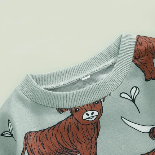 Vista 4 de Traje de vaquero occidental para recién nacido, sudadera con estampado de vaca, de manga larga, traje de otoño