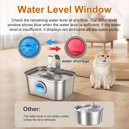Vista 2 de Bobo&Dragon Fuente de agua para gatos de acero inoxidable, fuente de agua para gatos de 124 oz/3.5 L, dispensador automático de agua para perros
