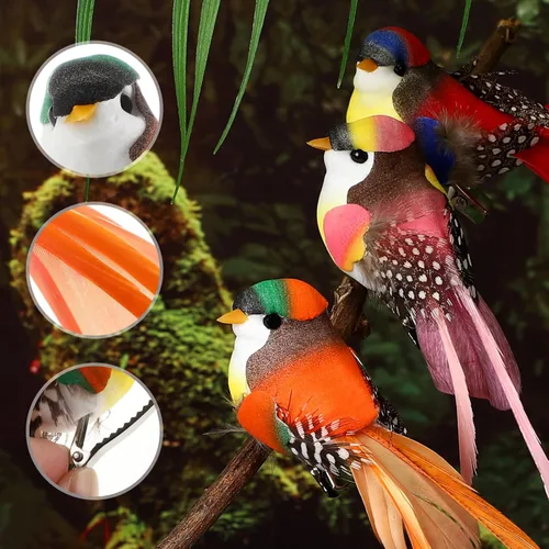 Vista 4 de ABOOFAN Aves artificiales, 12 piezas de pájaros artificiales de espuma de simulación con clip, pájaros de imitación coloridos para decoración