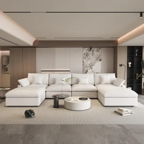 Vista 15 de WJShome Sofá Seccional Cloud Couch de 83 pulgadas para sala de estar, sofá seccional modular relleno de plumón, sofás en forma de L con otomana