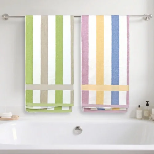 Vista 7 de Jacquotha Paquete de 2 toallas de ducha a rayas, toallas de baño superabsorbentes de secado rápido para uso diario, juego de toallas de baño grandes