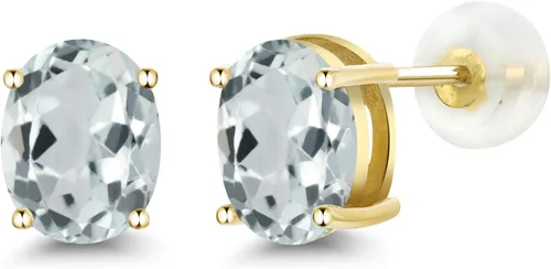 Vista 78 de Gem Stone King Aretes de oro de 14 quilates con piedra natal ovalada de 0.315 x 0.236 in Aretes de oro para mujer