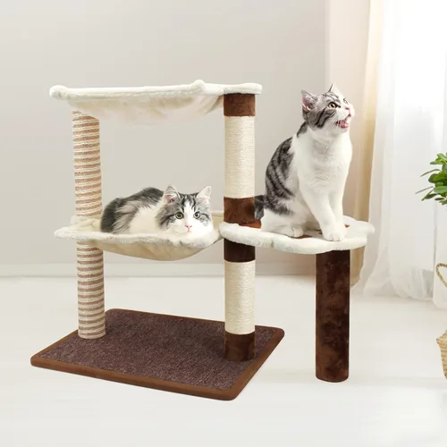 Vista 6 de SONGWAY Poste rascador para gatos con hamaca, árbol para gatos de 27.5 pulgadas con poste de sisal natural, hamaca de cama para gatos adultos