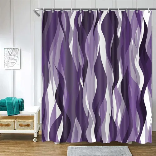 Vista 10 de Cortina de ducha moderna de rayas abstractas negras, blancas y grises, cortina de ducha para decoración de baño geométrica, impermeable, decorativa