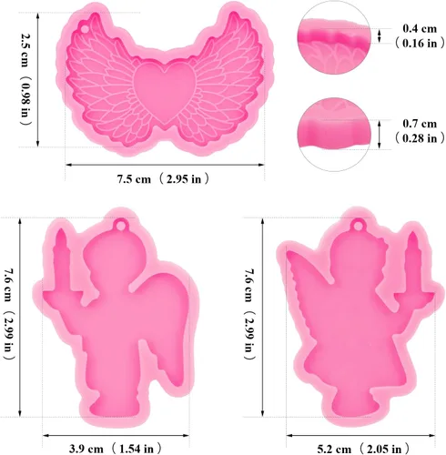 Vista 2 de Angel Wings Kit de 33 moldes de silicona para hacer manualidades de ángel y niña, alas de corazón de ángel, para manualidades, llaveros, colgantes