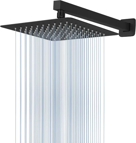 Vista 9 de Voolan Cabezal de ducha totalmente de metal con brazo de extensión, cabezales de ducha de lluvia tipo cascada de acero inoxidable, cabezal de ducha