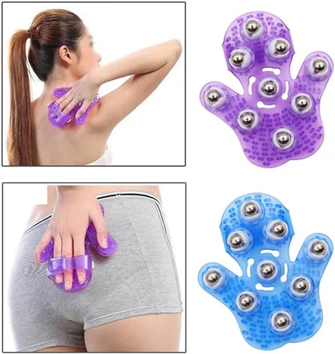 Vista 4 de Guante de masaje corporal con bola rodante, anticelulítico, alivio del dolor muscular, masajeador relajante para cuello, espalda, hombros, glúteos