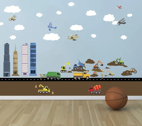 Vista 10 de Calcomanías de pared para camiones de construcción, calcomanías de pared para niños, vehículos de tractor, construcción de calle, vinilo